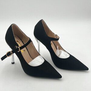 FSJ Black Pointed Toe One Strap Buckle Slip On Pumps  High Heel Ladies Party